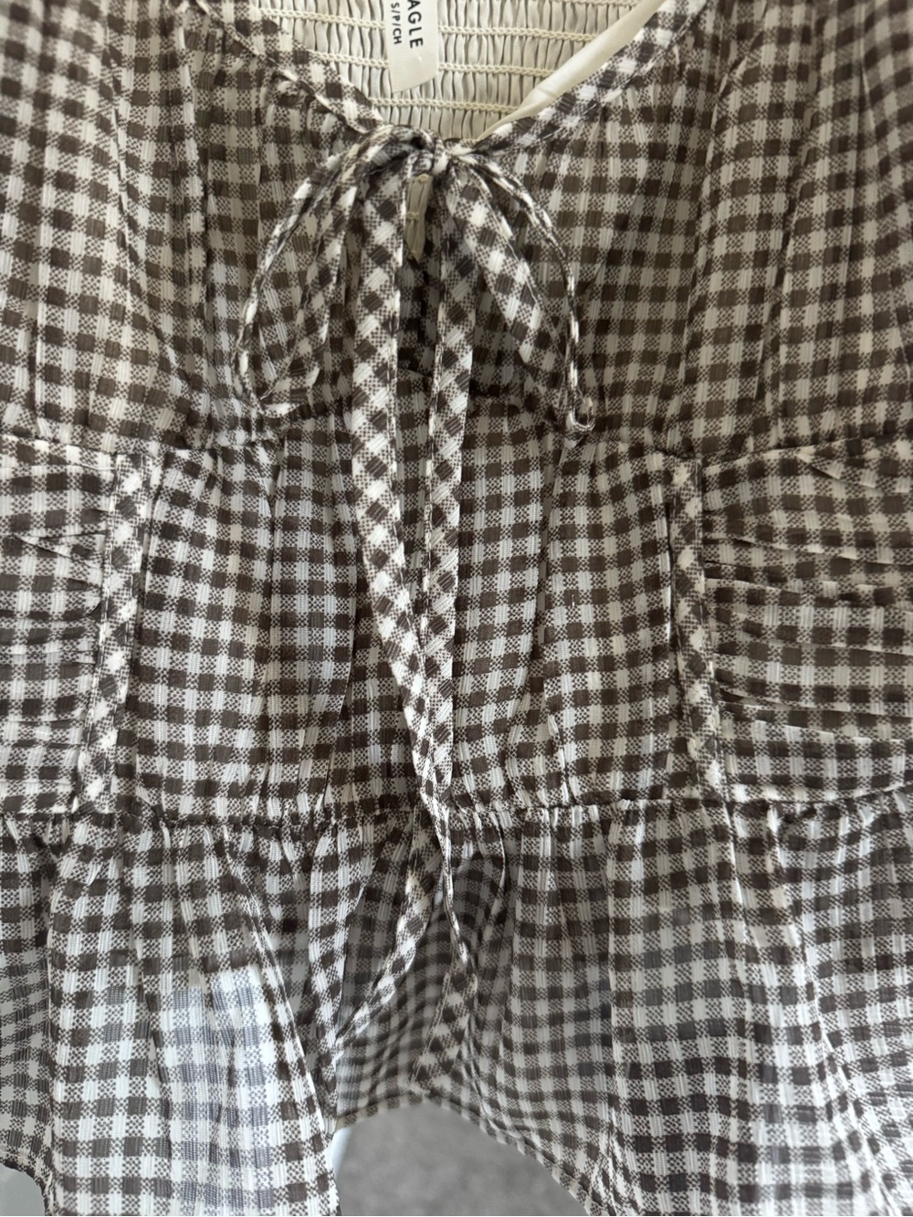 American Eagle  Brown Gingham Tie-Shoulder Peplum Cami - Picture 4 of 5